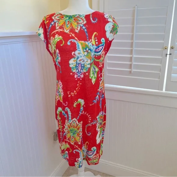 Lauren Ralph Lauren | Dresses | Lauren Ralph Lauren Red Multicolor Floral 0  Linen Midi Dress Size Small | Poshmark